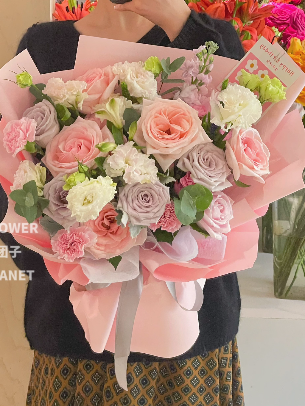Pink&Light Purple Mix Flower Bouquet（L Size）